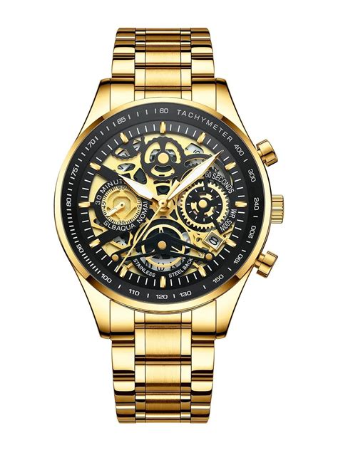 Nibosi Men Skeleton Dial & Steel Bracelet Style Straps Analogue ...