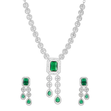 Sparkling Elegance Royal Radiance Green American Diamond Necklace Set ...
