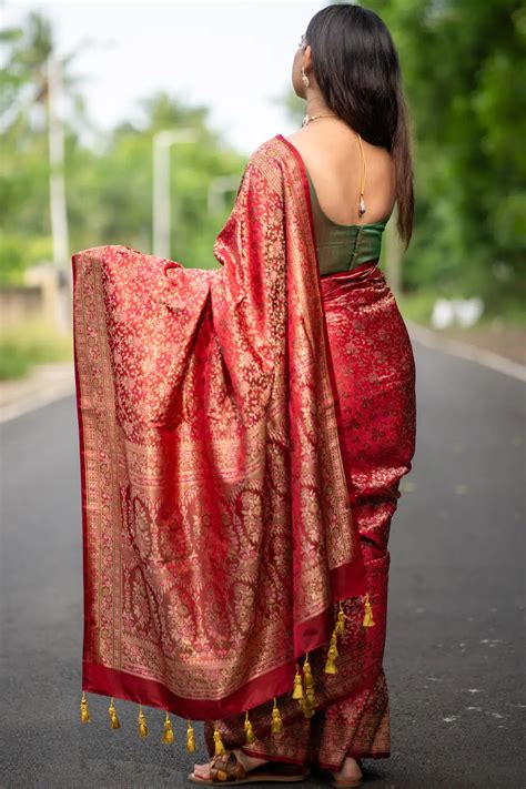 Wedding Red Jamawar Banarasi Silk Saree - I Love Sarees