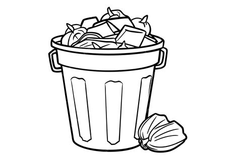 Black And White Trash Can Filled With Garbage | Premium AI-generated vector