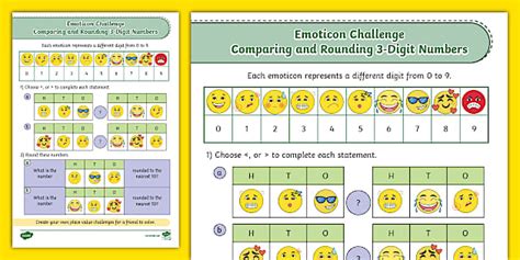 👉 Emoticon Challenge Comparing and Rounding 3 Digit Numbers