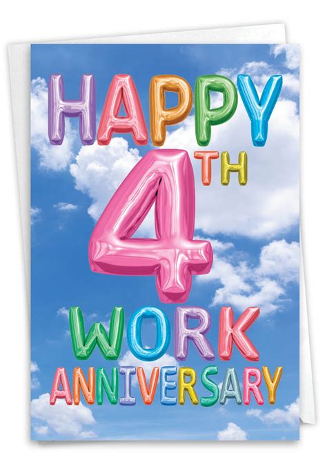 4th Anniversary Work Milestone Greeting Card co-worker With Envelope 1 ...