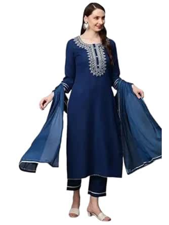 Buy J.Kanji Women Rayon Sequence Embroidery Work Straight Kurta with ...