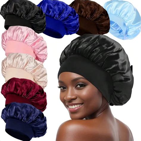 8-Piece Women's Satin Soft Elastic Wide Band Reusable Hair Caring Sleep ...