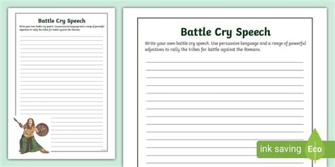 Boudicca Battle Cry Speech Writing Frame - KS2 - Twinkl