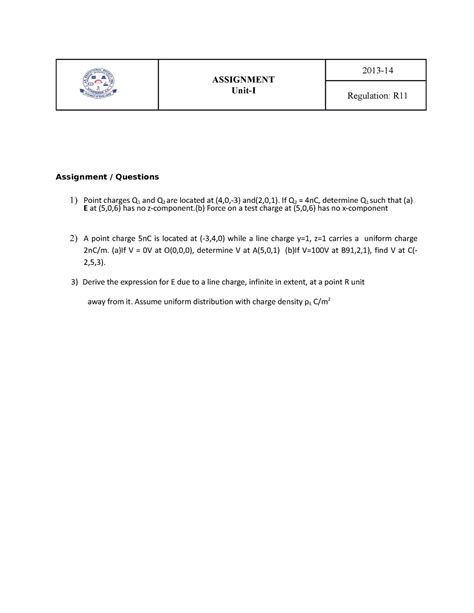 Emtl assign - ASSIGNMENT Unit-I 2013- Regulation: R Assignment ...