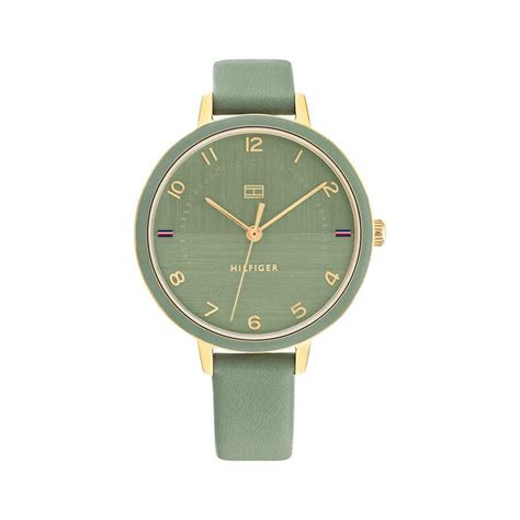 Tommy Hilfiger Quartz Analog Green Dial Leather Strap Watch for Women ...