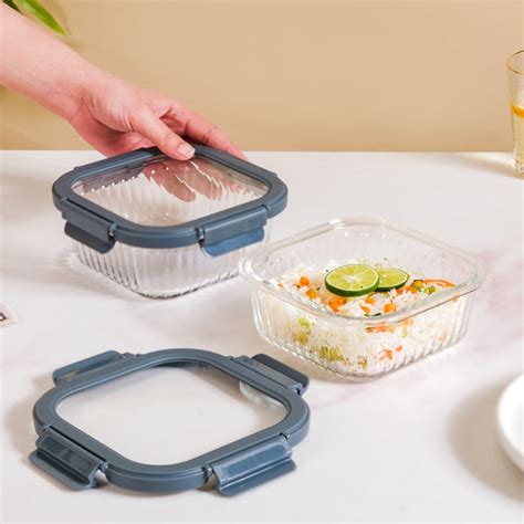 Large Fluted Glass Storage Container With Airtight Lid Set Of 2 800ml ...