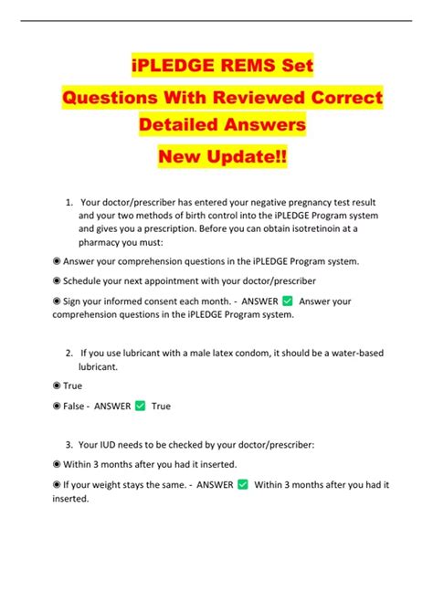 iPLEDGE REMS Set Questions With Reviewed Correct Detailed Answers New ...