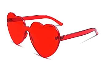Buy FEISEDY Heart Shaped Love Sunglasses Rimless One Piece Stylish ...