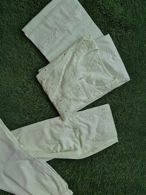 Pista Premium Soft Mulmul Non Transparent Chikankari Suit with Embroid