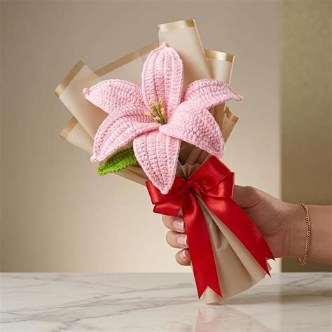 Buy Handmade Crochet Lily Flowers Bouquet, Artificial Forever Flowers ...