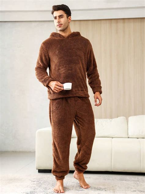 Men's Plush Hooded Home Wear Set | SHEIN USA