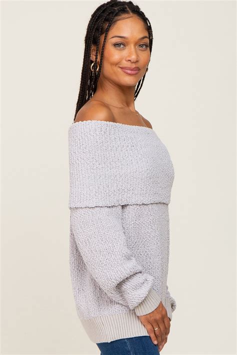 Silver Foldover Off Shoulder Sweater – PinkBlush