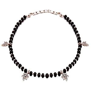 Goldiluxe Handmade German metal silver Glossy Black Beads Chain Anklet ...