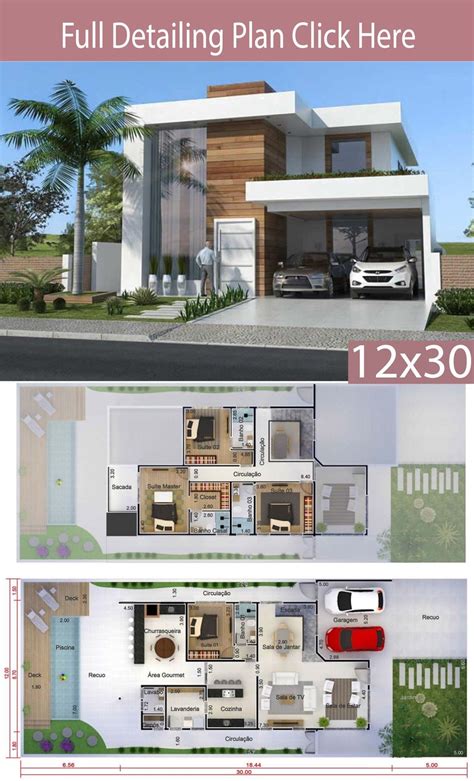 Home Design 12x30 Meters 4 Bedrooms - Home Design with Plansearch House ...