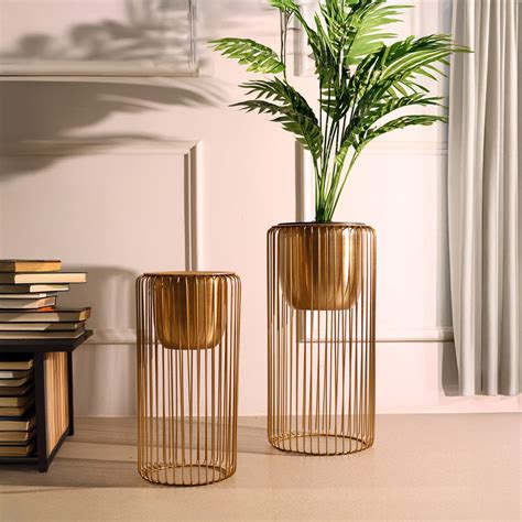 ESQ Living Astra Planters with Metal Stands, Set of 2 - Gold
