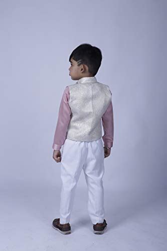 NANTAM Boys 3 Pieces Waist Coat with White Pants and Satin Pink Shirt ...