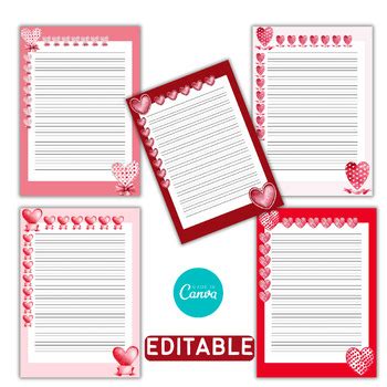 Editable valentine's day Writing Papers bundle - Heart lined Writing Papers