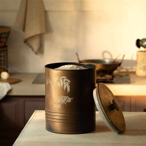 Buy Ellementry Charcoal Brown Rice Storage Barrel with Wooden Lid ...