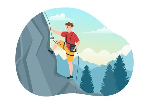 Cliff Climbing Illustration with Climber Climb Rock Wall or Mountain Cliffs and Extreme Activity ...