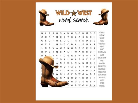 Wild West Word Search Puzzle - Challenging Cowboy Old West Themed ...