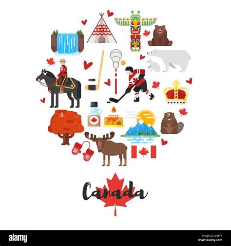 Canadian Culture Symbols Six Canadian Culture Set Icons Stock Vector