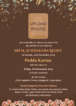 Pedda Karma Invitation in Telugu / English