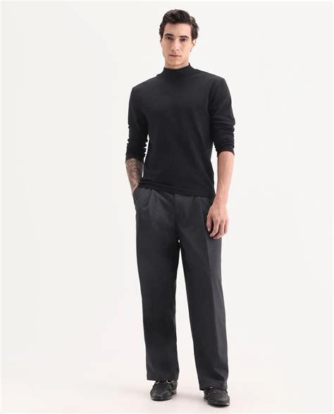 Rare Rabbit Men's Brelint Navy Cotton Blend Plain Relaxed Fit Trouser