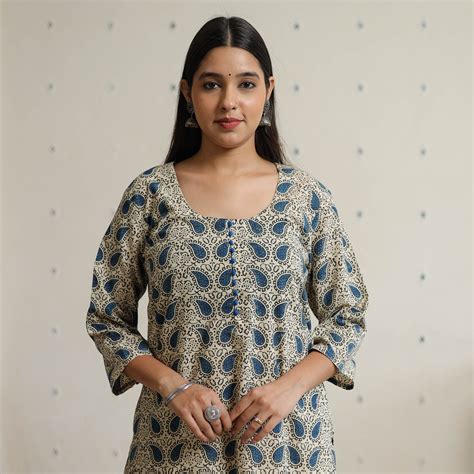Buy iTokri Casuals - Indigo Ajrakh Block Printed Long Straight Kurta 51 ...