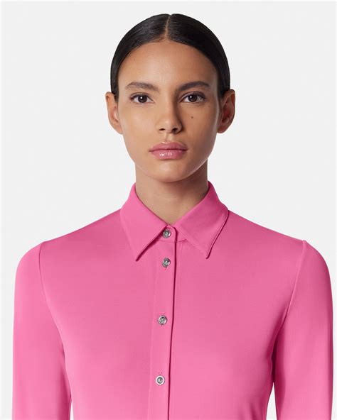 Fitted Maxi Shirt Dress Pink | VERSACE US