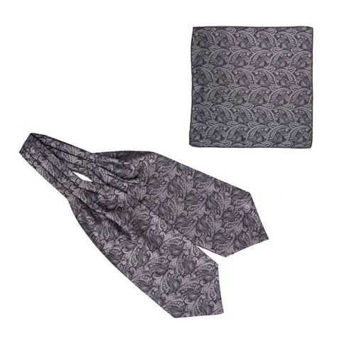 Buy The Tie Hub Men's Ascot Custom Grey Paisley Cravat Tie and Pocket ...