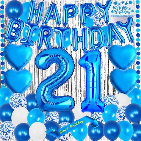 yujiaonly 21ST Birthday Party Decorations Blue Happy Birthday Foil ...