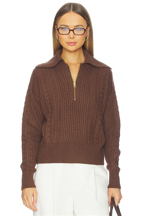 Varley Camello Relaxed Cable Half Zip Sweater in Carob | REVOLVE