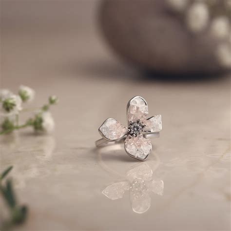 Rosaline Wings Rose Bloom Silver Ring – Amishka Jewels