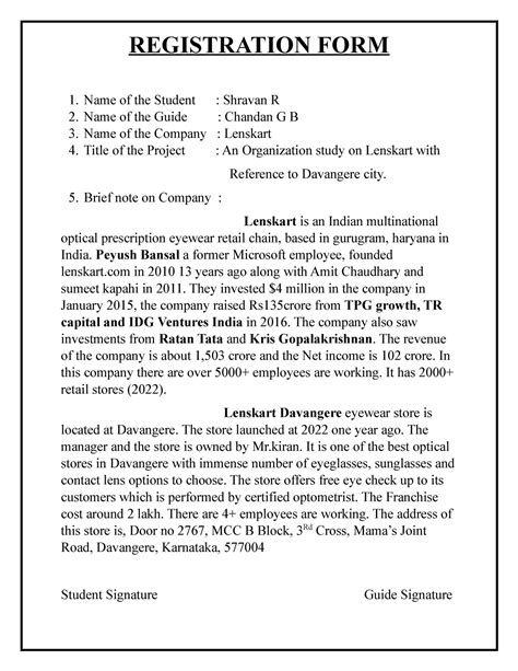 Registration form - REGISTRATION FORM Name of the Student : Shravan R ...