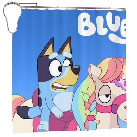 Sanaai Bluey Pattern Waterproof Shower Curtain Set - Fancy Bathroom ...