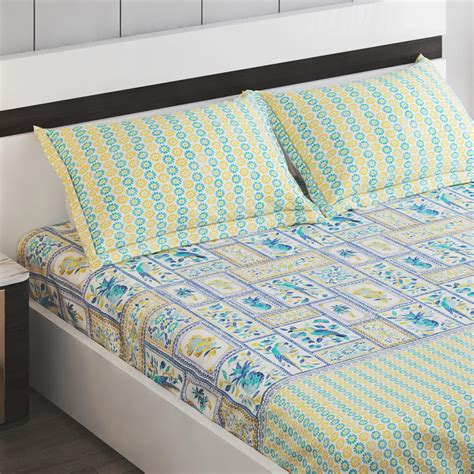 Buy Medley Santorini Cotton 180TC Printed 3Pcs King Bedsheet Set from ...