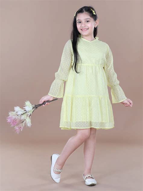 Yellow Self Design Polyester Dobby Dress – Stylestone
