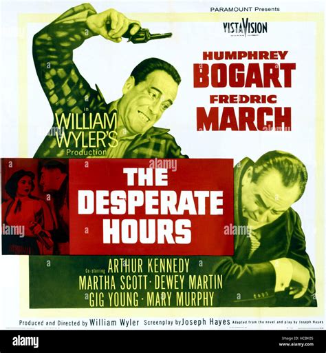 THE DESPERATE HOURS, l-r: Humphrey Bogart, Fredric March on poster art ...