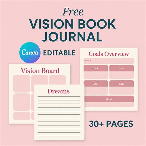 Free Vision Book Journal 30+ Pages – Canva Editable Dream & Goal ...