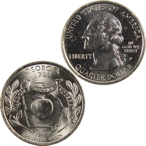 1999 P Georgia State Quarter BU Uncirculated Clad 25c Coin