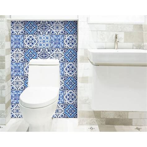 HomeRoots 4.16-sq ft Blue Vinyl Geometric Self-adhesive Peel and Stick ...