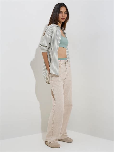 Buy Nuon Beige Faded Relaxed - Fit High - Rise Jeans from Westside