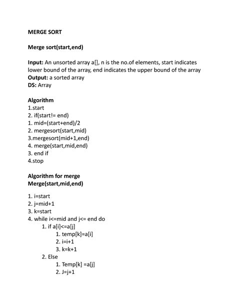 Doc-08 - Lecture note for data structures-8 - MERGE SORT Merge sort ...