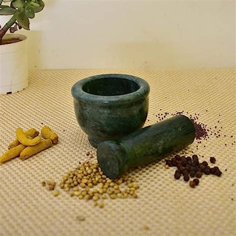 KunhaR Natural Green Marble Mortar and Pestle Set, Imam Dasta, Ohkli ...