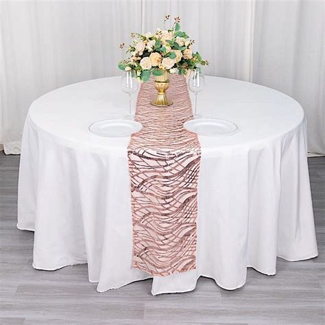 BalsaCircle 12x108 in Blush Mesh Wavy Embroidered Sequins Table Runner ...