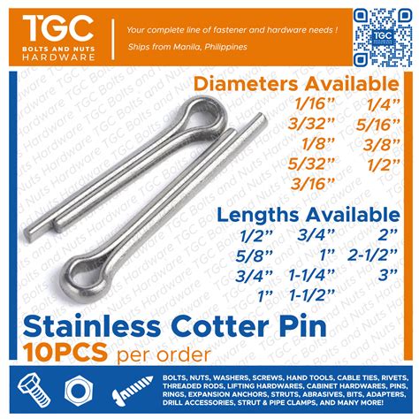 10PCS SS Cotter Pin 1/16 , 3/32 , 1/8 , 5/32 , 3/16 , 1/4 , 5/16 , 3/8 ...