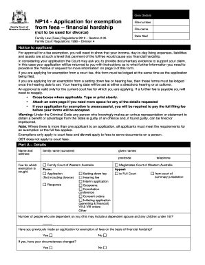 Fillable Online familycourt wa gov NP14 - Application for exemption ...