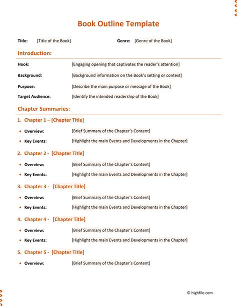 Book Outline Template - Word | PDF | Google Docs - Highfile